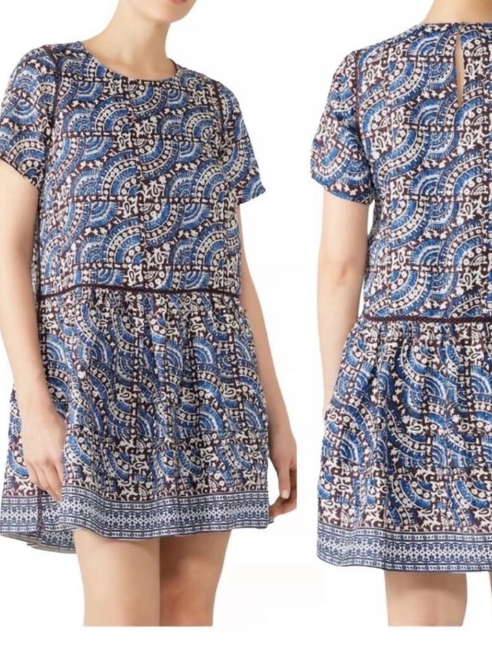 Sea New York-Blue + Brown Luella mini day dress.Drop waist.Size 12